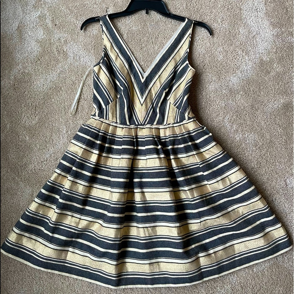 J. Crew Gold Striped Mini Formal Dress